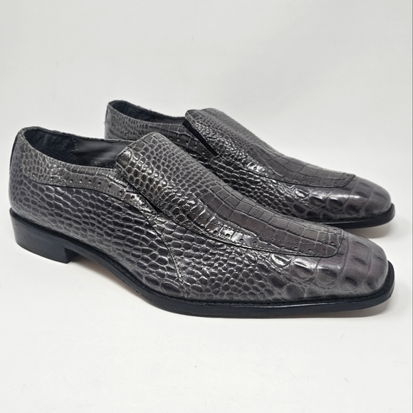 Stacy Adams Other - Stacy Adams Parisi Gray Leather Crocodile Embossed Loafers Size 13 Style 24903
